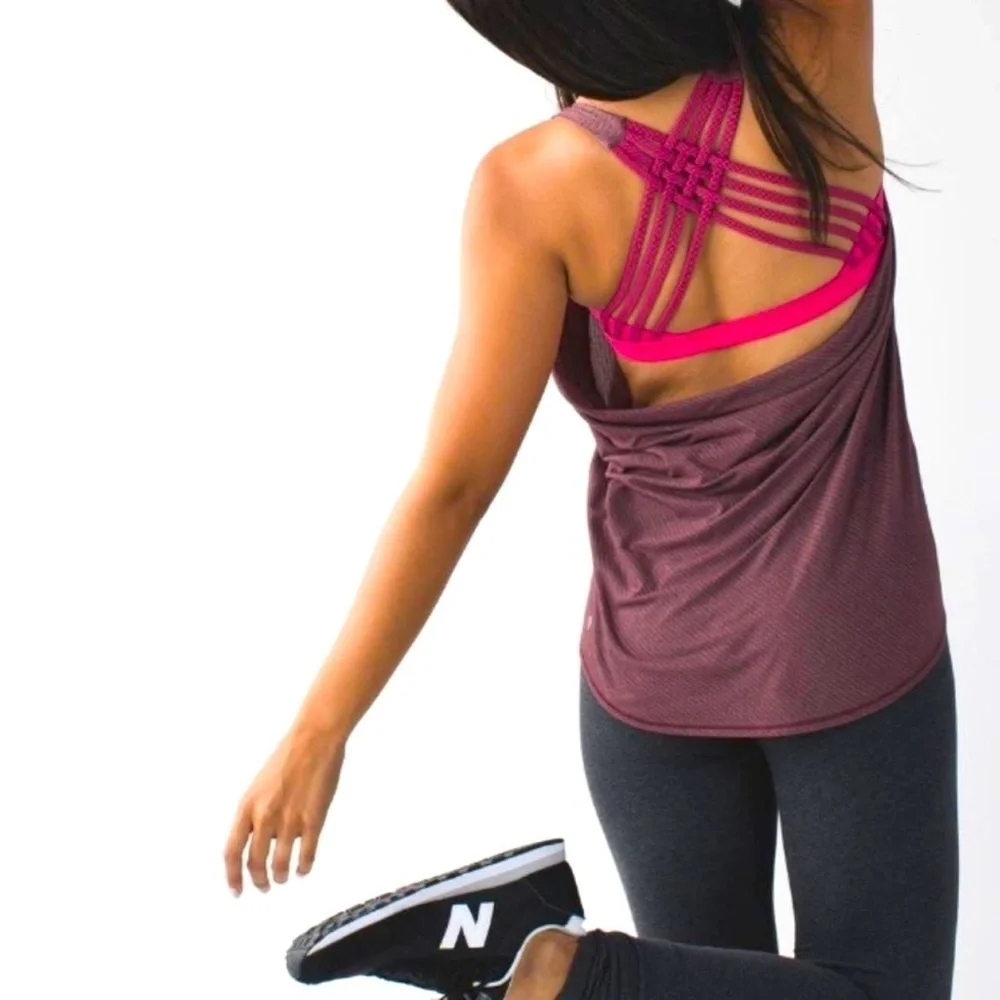 LULULEMON WILD TANK Top 2-in-1 Heathered Black Cherry/Electric Coral Size 2